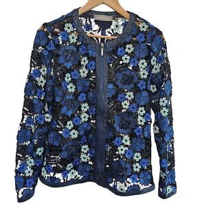 Bagatelle Floral Jacket Womens Small Blue Embroidered Floral Whimysgoth Sheer